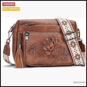 Vegan Leather Crossbody Bag Embossed Design Adjustable Strap Chic Travel Purse